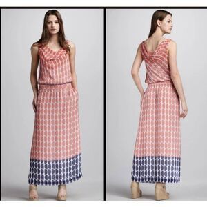 Diane Von Furstenberg Sz 8 Long Blue Coral 100% Silk Maxi Dress/ See Details